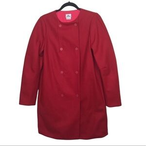 Lacoste Red Wool Blend Collarless Coat